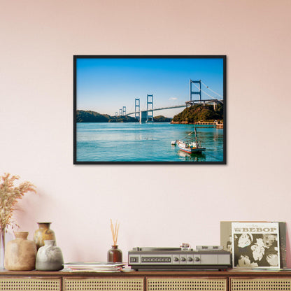 Museum-Quality Matte Paper Wooden Framed Poster - Urushima Kaikyo Bridge cross over Seto inland sea. Ehime - Japan - Green Forest Home
