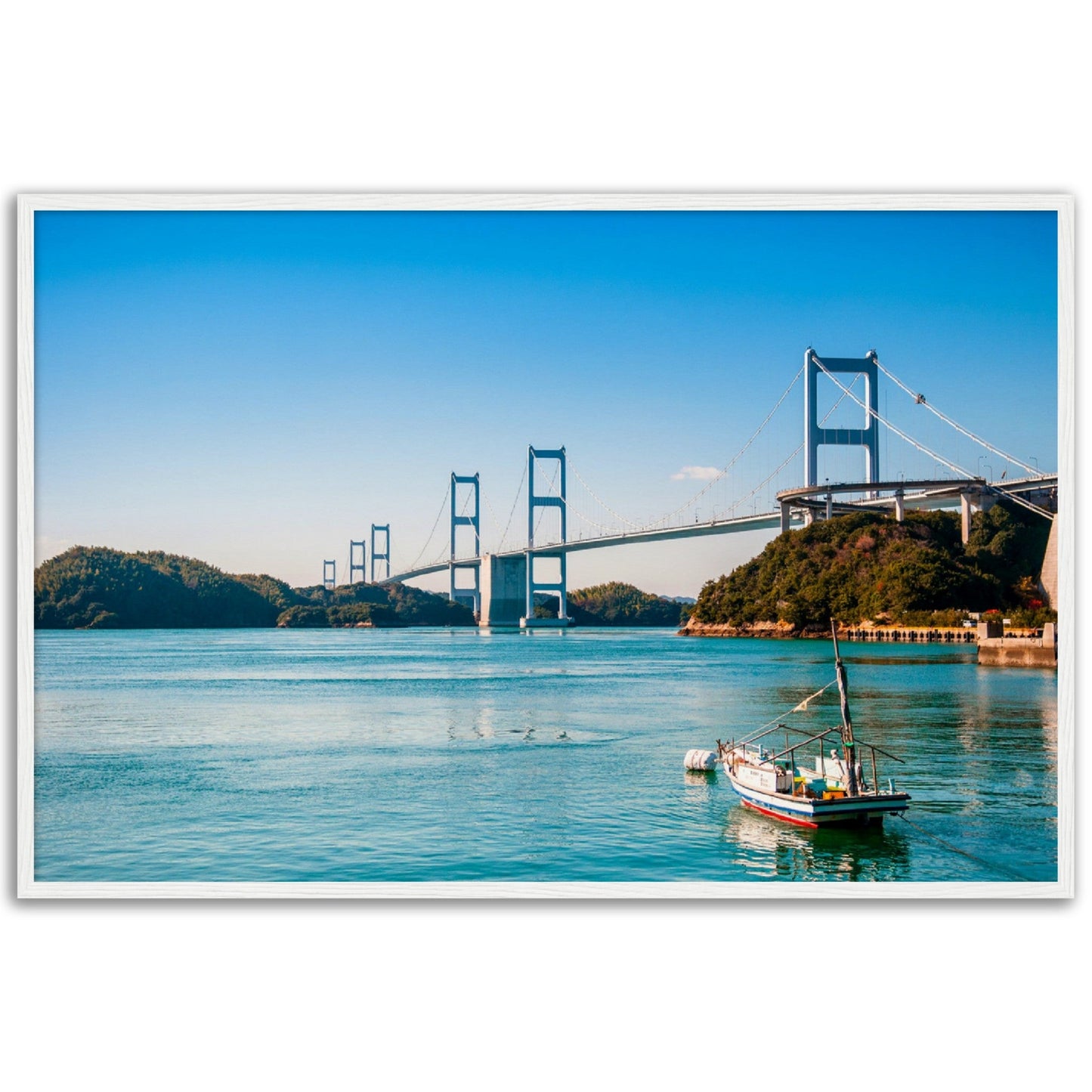 Museum-Quality Matte Paper Wooden Framed Poster - Urushima Kaikyo Bridge cross over Seto inland sea. Ehime - Japan - Green Forest Home