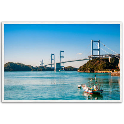 Museum-Quality Matte Paper Wooden Framed Poster - Urushima Kaikyo Bridge cross over Seto inland sea. Ehime - Japan - Green Forest Home