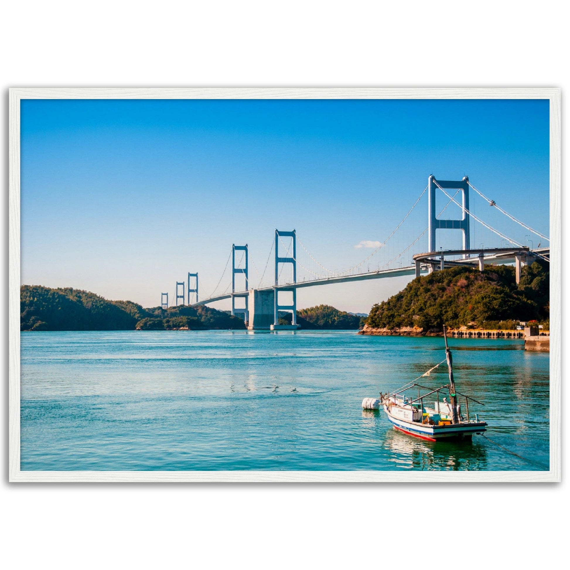 Museum-Quality Matte Paper Wooden Framed Poster - Urushima Kaikyo Bridge cross over Seto inland sea. Ehime - Japan - Green Forest Home