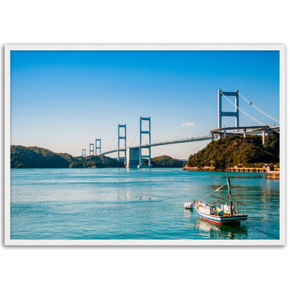 Museum-Quality Matte Paper Wooden Framed Poster - Urushima Kaikyo Bridge cross over Seto inland sea. Ehime - Japan - Green Forest Home