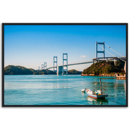 Museum-Quality Matte Paper Wooden Framed Poster - Urushima Kaikyo Bridge cross over Seto inland sea. Ehime - Japan - Green Forest Home