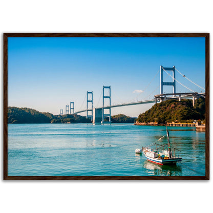Museum-Quality Matte Paper Wooden Framed Poster - Urushima Kaikyo Bridge cross over Seto inland sea. Ehime - Japan - Green Forest Home