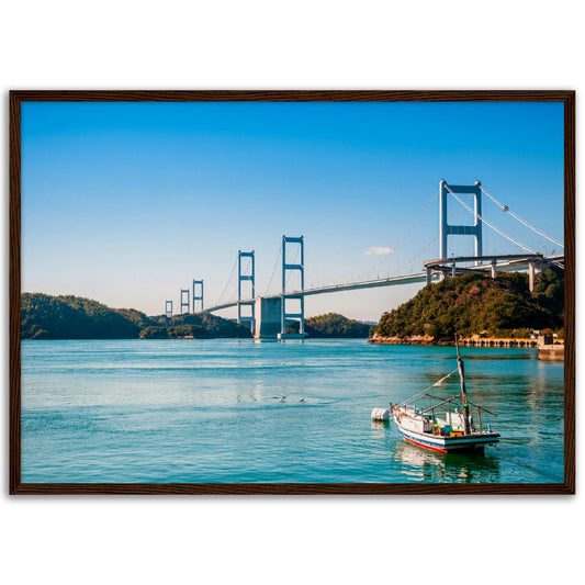 Museum-Quality Matte Paper Wooden Framed Poster - Urushima Kaikyo Bridge cross over Seto inland sea. Ehime - Japan - Green Forest Home