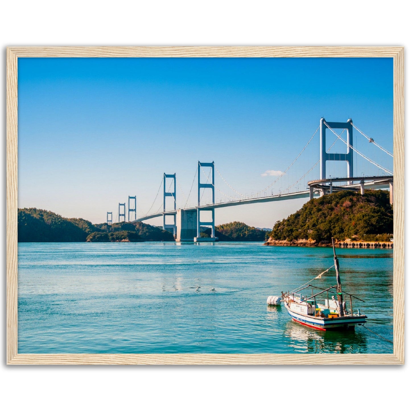 Museum-Quality Matte Paper Wooden Framed Poster - Urushima Kaikyo Bridge cross over Seto inland sea. Ehime - Japan - Green Forest Home