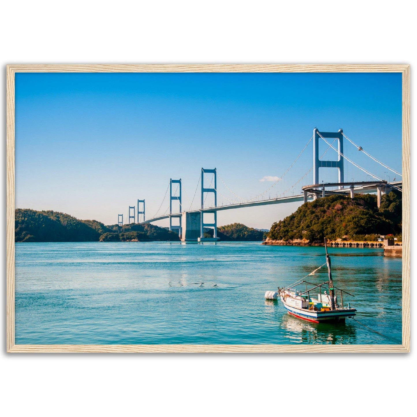 Museum-Quality Matte Paper Wooden Framed Poster - Urushima Kaikyo Bridge cross over Seto inland sea. Ehime - Japan - Green Forest Home