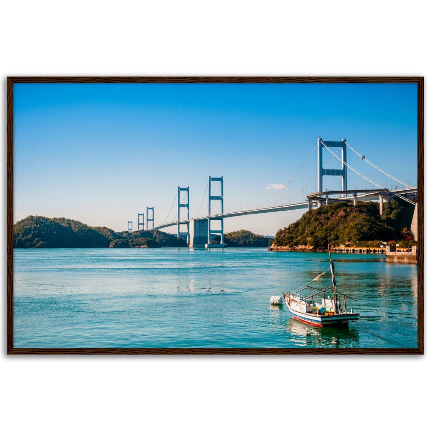 Museum-Quality Matte Paper Wooden Framed Poster - Urushima Kaikyo Bridge cross over Seto inland sea. Ehime - Japan - Green Forest Home