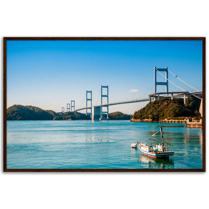 Museum-Quality Matte Paper Wooden Framed Poster - Urushima Kaikyo Bridge cross over Seto inland sea. Ehime - Japan - Green Forest Home