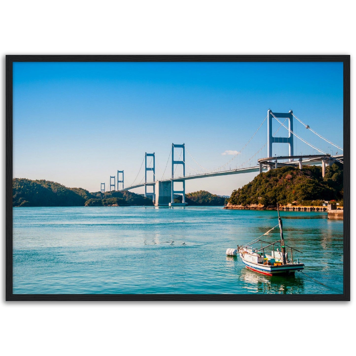 Museum-Quality Matte Paper Wooden Framed Poster - Urushima Kaikyo Bridge cross over Seto inland sea. Ehime - Japan - Green Forest Home