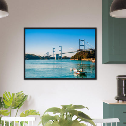 Museum-Quality Matte Paper Wooden Framed Poster - Urushima Kaikyo Bridge cross over Seto inland sea. Ehime - Japan - Green Forest Home