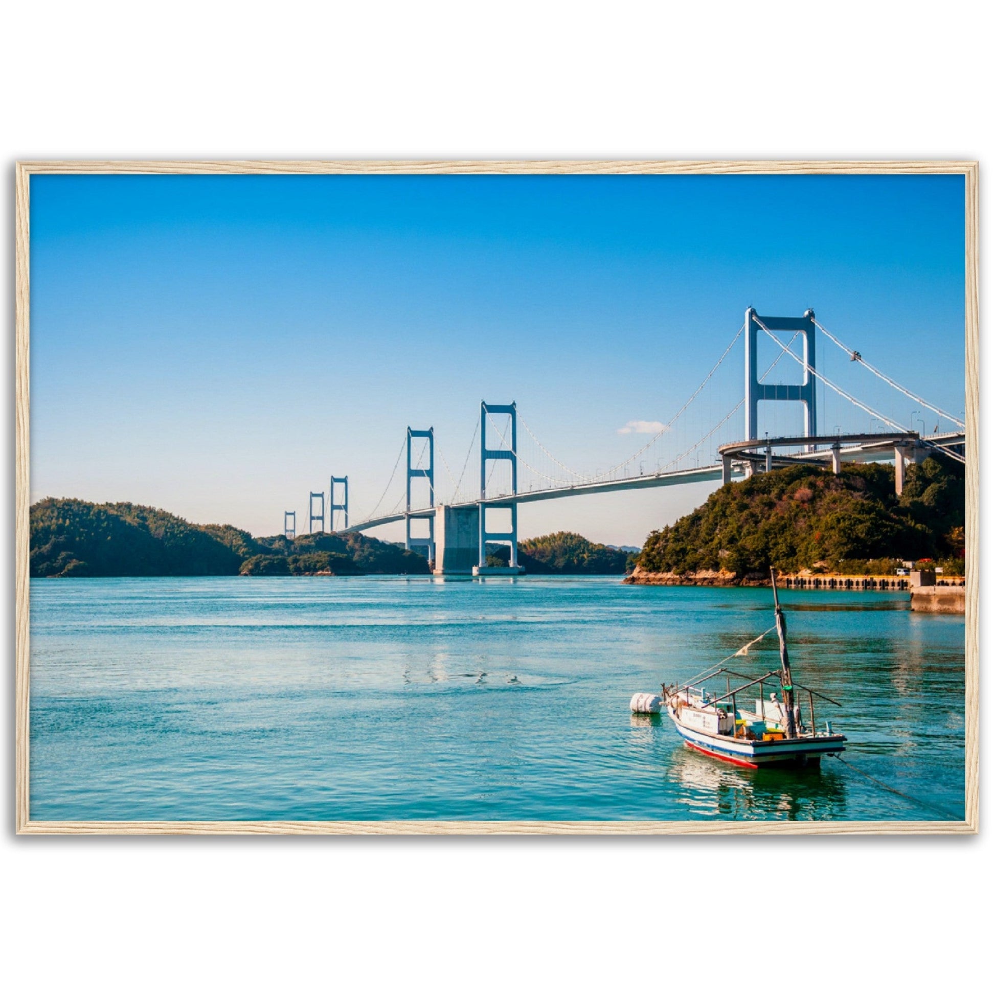 Museum-Quality Matte Paper Wooden Framed Poster - Urushima Kaikyo Bridge cross over Seto inland sea. Ehime - Japan - Green Forest Home