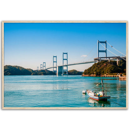 Museum-Quality Matte Paper Wooden Framed Poster - Urushima Kaikyo Bridge cross over Seto inland sea. Ehime - Japan - Green Forest Home