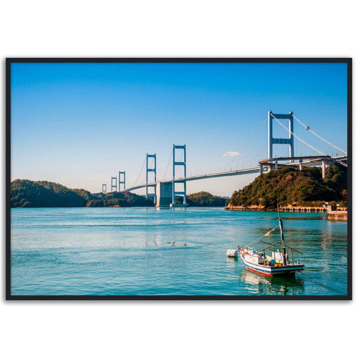 Museum-Quality Matte Paper Wooden Framed Poster - Urushima Kaikyo Bridge cross over Seto inland sea. Ehime - Japan - Green Forest Home
