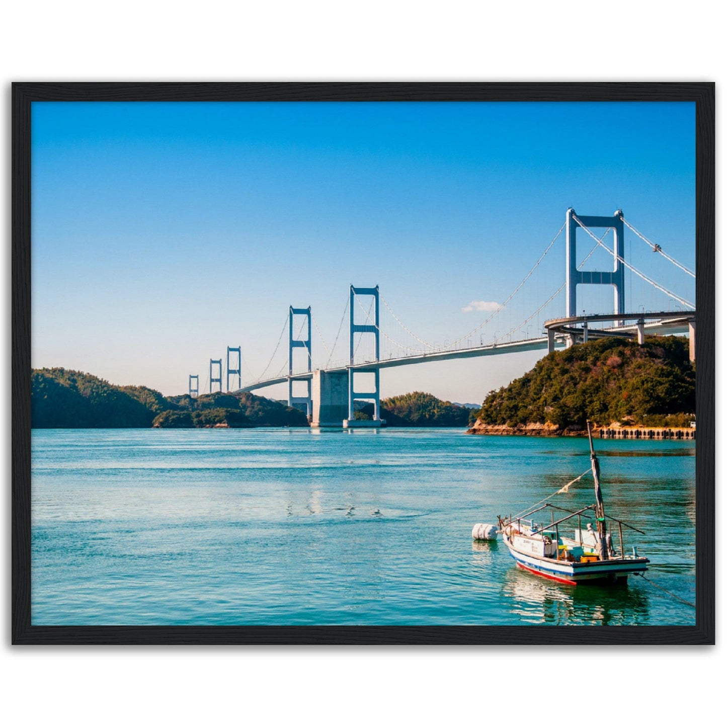 Museum-Quality Matte Paper Wooden Framed Poster - Urushima Kaikyo Bridge cross over Seto inland sea. Ehime - Japan - Green Forest Home