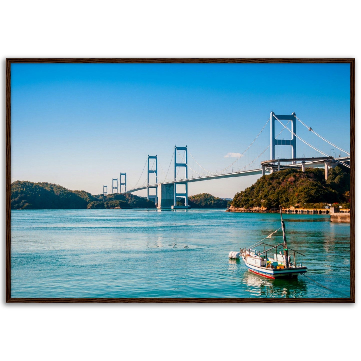 Museum-Quality Matte Paper Wooden Framed Poster - Urushima Kaikyo Bridge cross over Seto inland sea. Ehime - Japan - Green Forest Home
