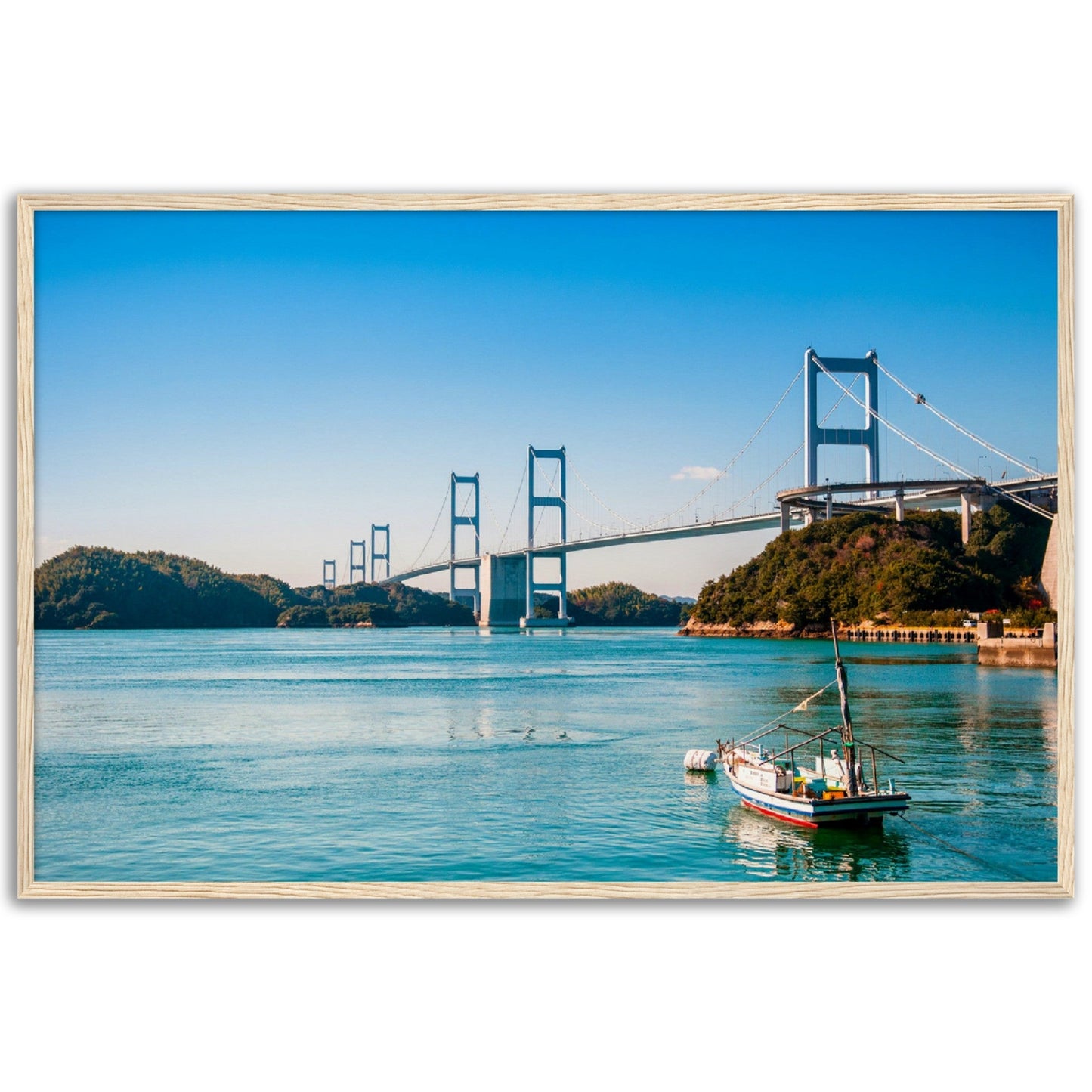 Museum-Quality Matte Paper Wooden Framed Poster - Urushima Kaikyo Bridge cross over Seto inland sea. Ehime - Japan - Green Forest Home