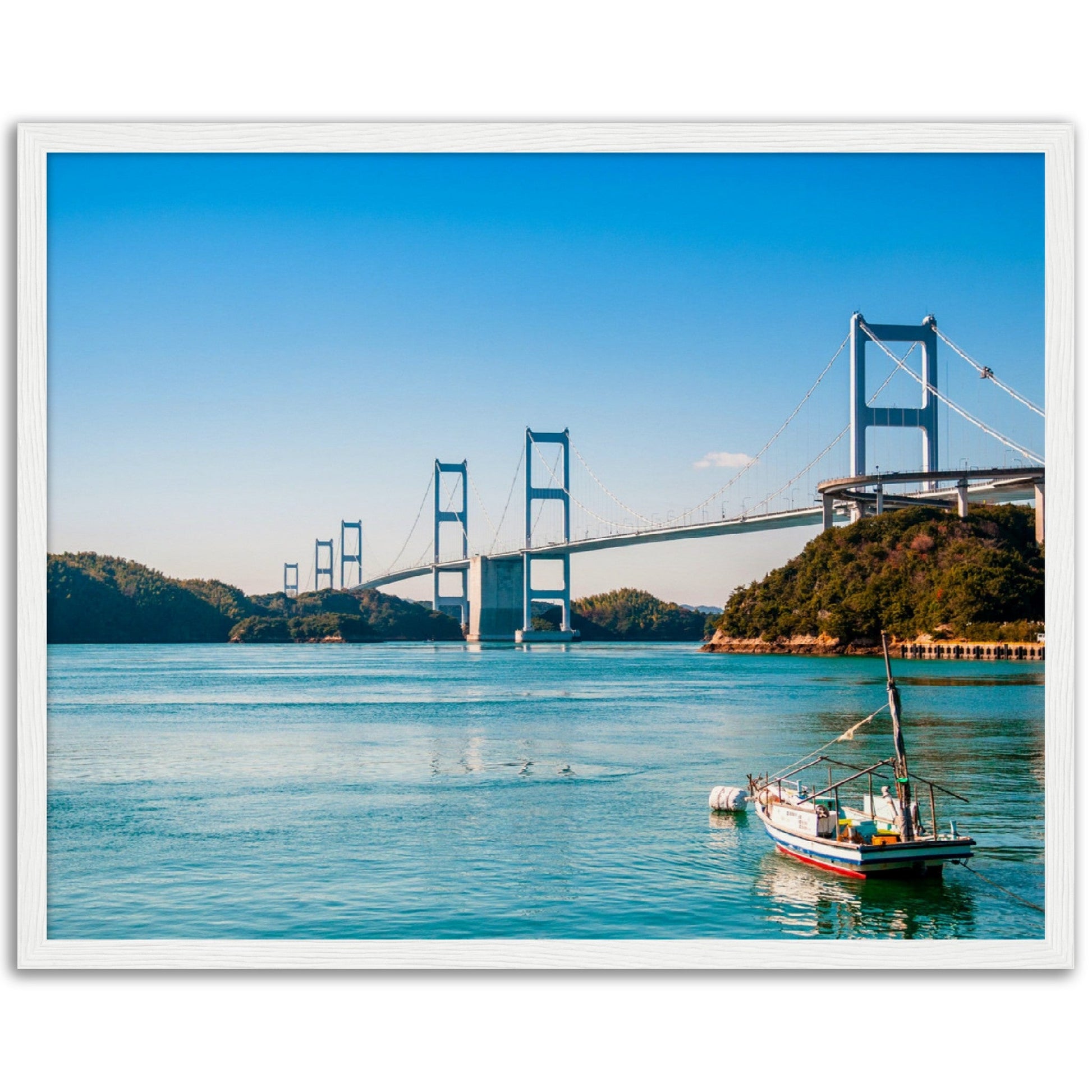 Museum-Quality Matte Paper Wooden Framed Poster - Urushima Kaikyo Bridge cross over Seto inland sea. Ehime - Japan - Green Forest Home
