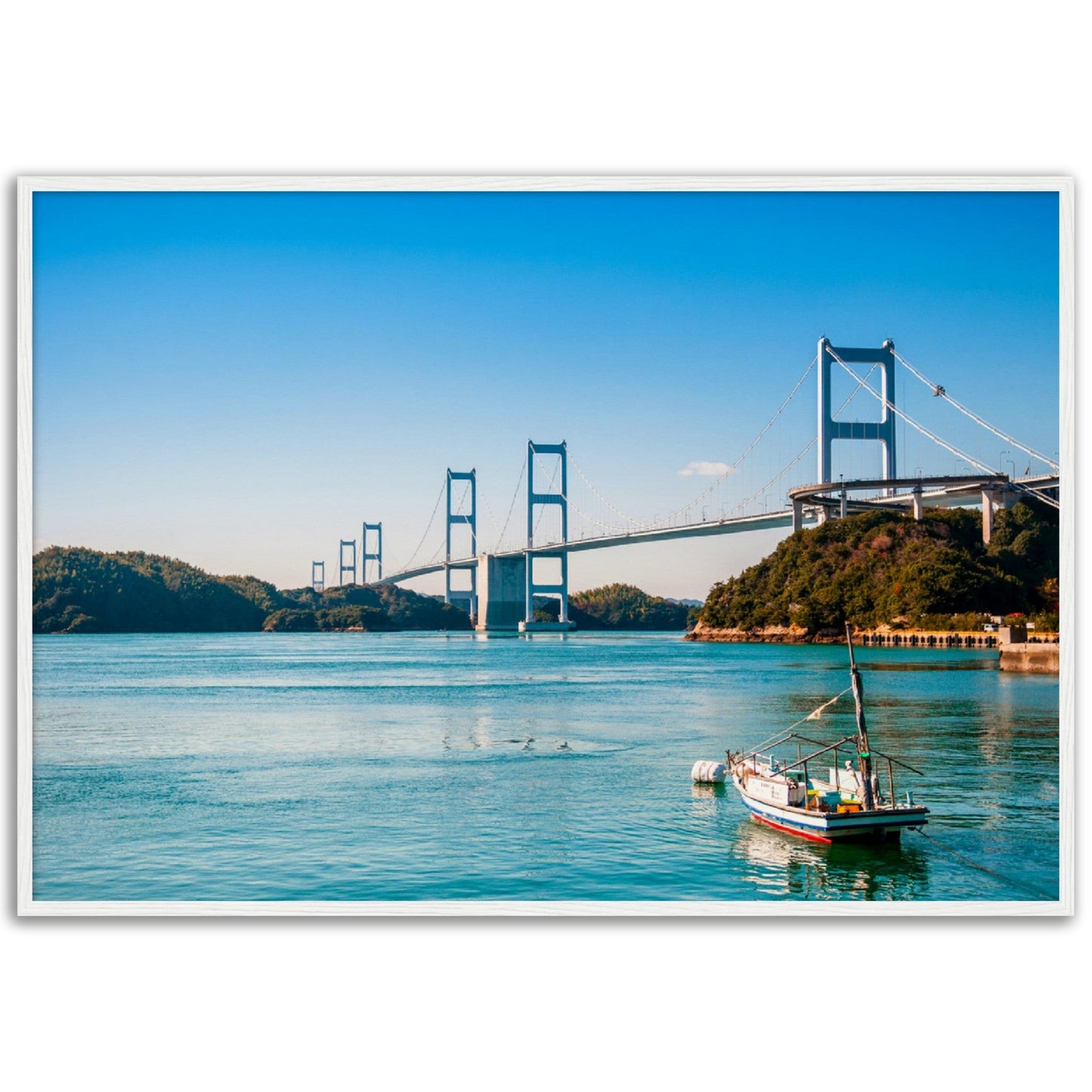 Museum-Quality Matte Paper Wooden Framed Poster - Urushima Kaikyo Bridge cross over Seto inland sea. Ehime - Japan - Green Forest Home