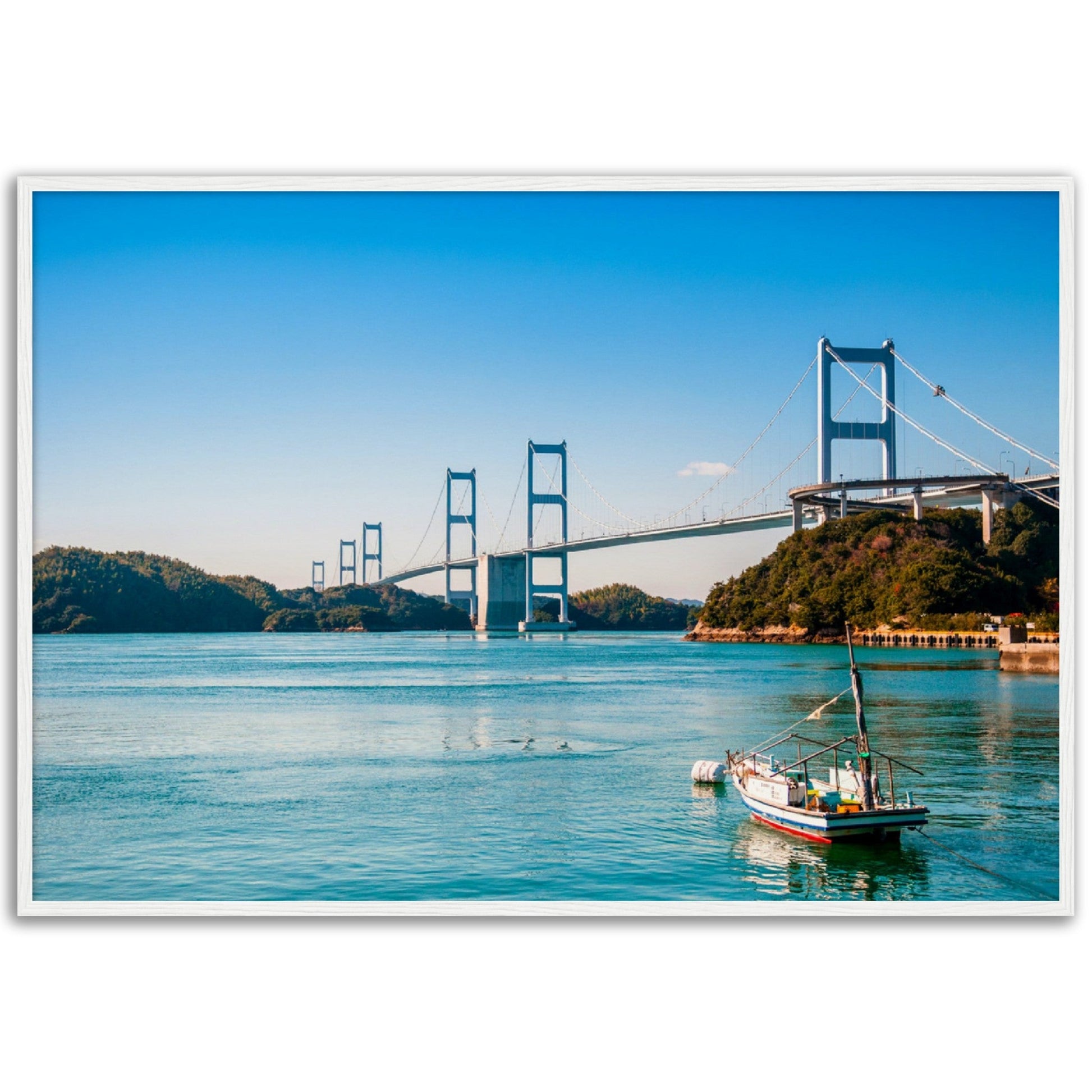 Museum-Quality Matte Paper Wooden Framed Poster - Urushima Kaikyo Bridge cross over Seto inland sea. Ehime - Japan - Green Forest Home