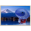 Museum-Quality Matte Paper Wooden Framed Poster - Woman wearing a Japanese traditional kimono at Fuji mountain, Kawaguchiko lake - JAPAN - Green Forest Home