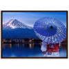 Museum-Quality Matte Paper Wooden Framed Poster - Woman wearing a Japanese traditional kimono at Fuji mountain, Kawaguchiko lake - JAPAN - Green Forest Home
