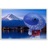 Museum-Quality Matte Paper Wooden Framed Poster - Woman wearing a Japanese traditional kimono at Fuji mountain, Kawaguchiko lake - JAPAN - Green Forest Home