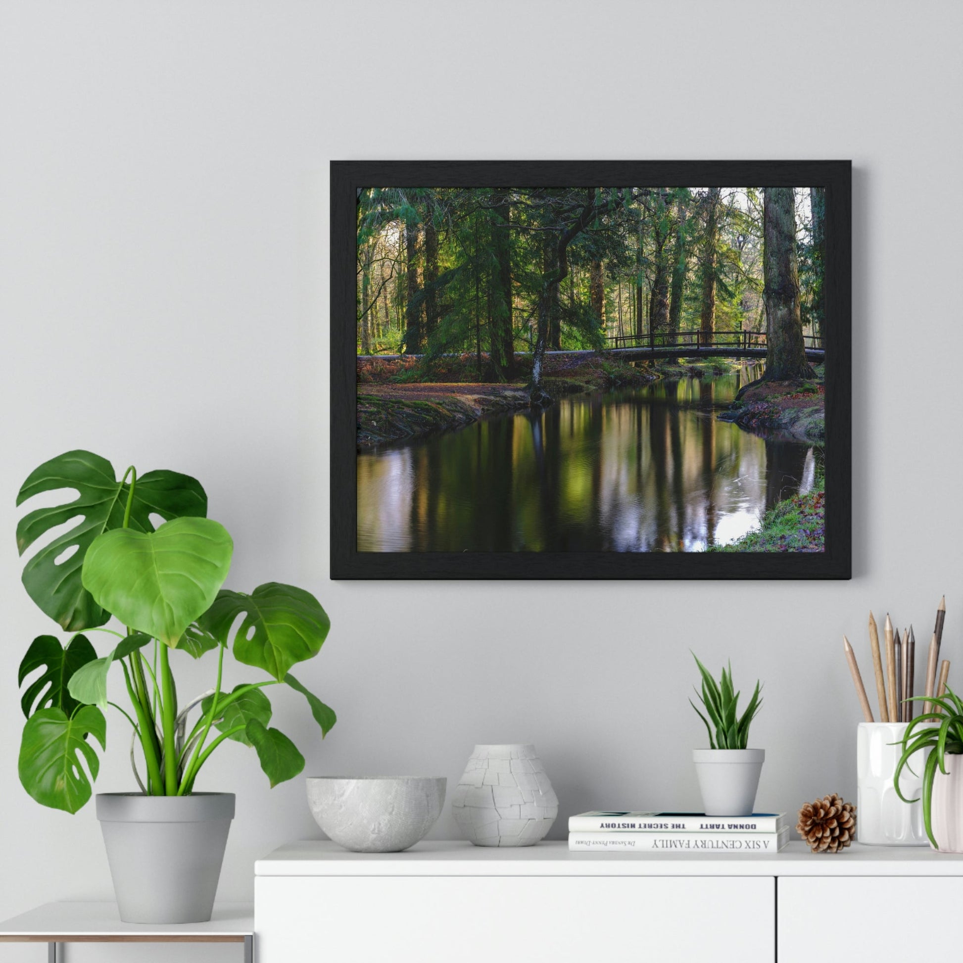 Premium Framed Horizontal Poster - Printed in LATVIA - Autumn colours on the Black Water in the New Forest National park, Hampshire, UK - Green Forest Home