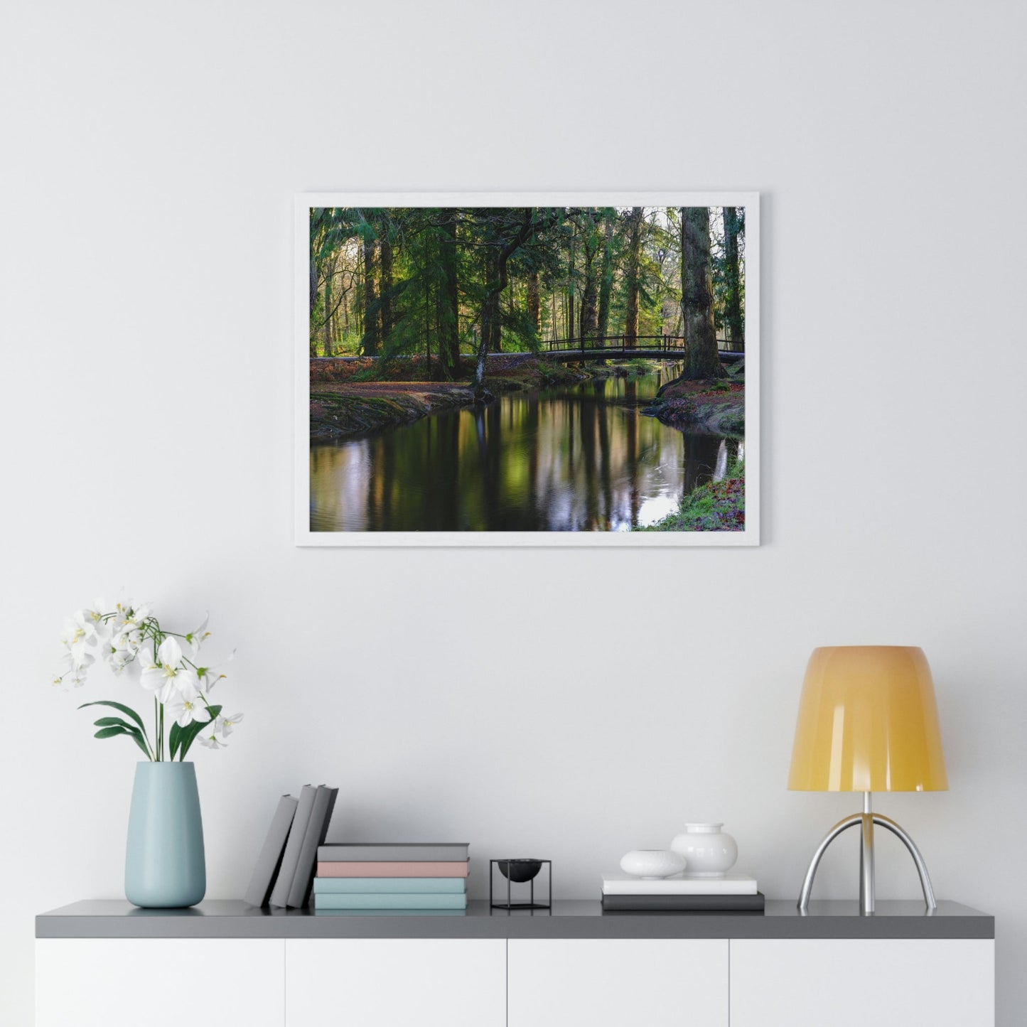 Premium Framed Horizontal Poster - Printed in LATVIA - Autumn colours on the Black Water in the New Forest National park, Hampshire, UK - Green Forest Home