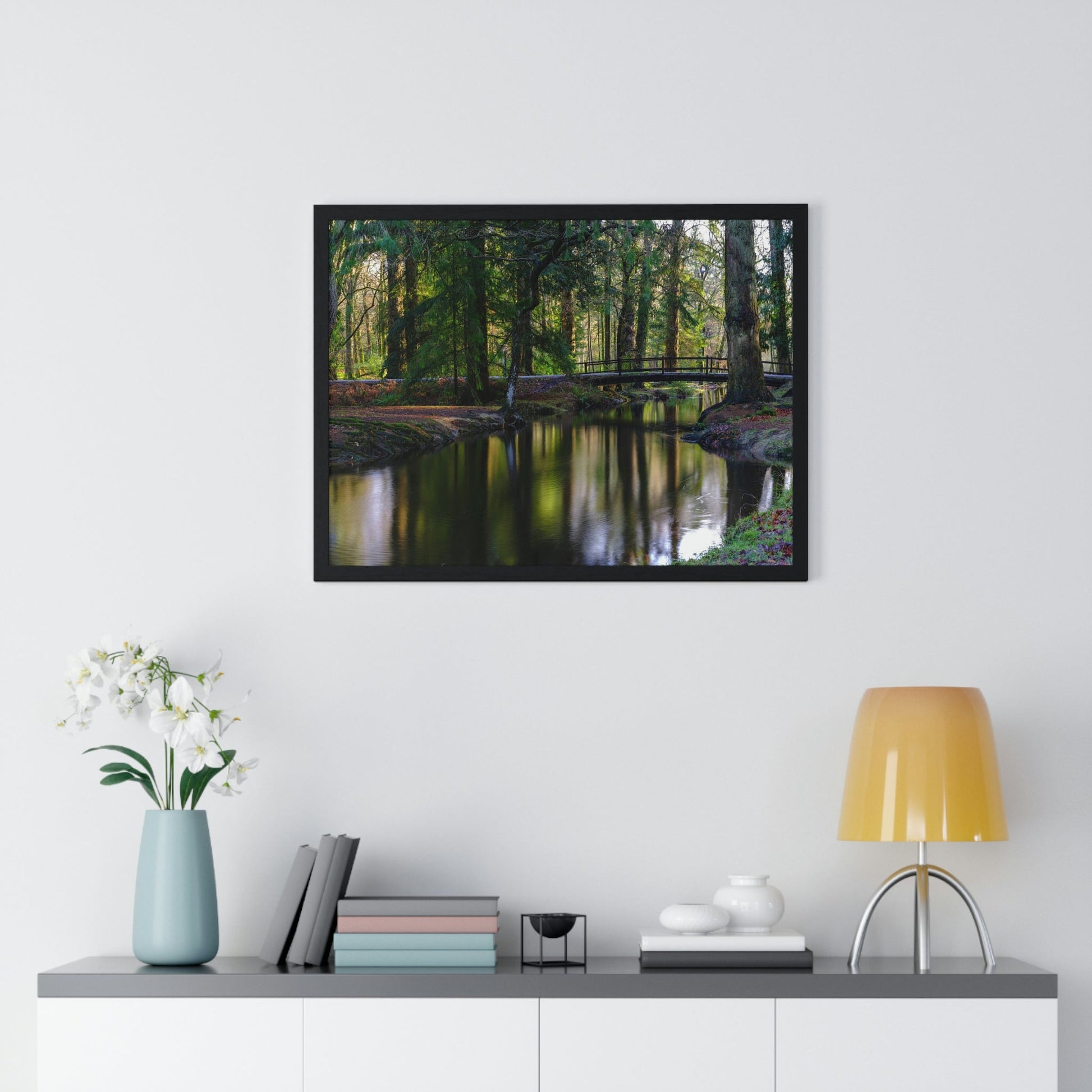 Premium Framed Horizontal Poster - Printed in LATVIA - Autumn colours on the Black Water in the New Forest National park, Hampshire, UK - Green Forest Home