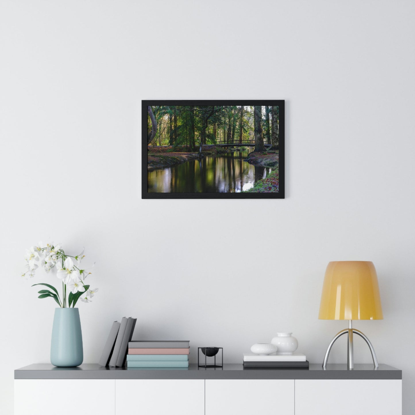 Premium Framed Horizontal Poster - Printed in LATVIA - Autumn colours on the Black Water in the New Forest National park, Hampshire, UK - Green Forest Home