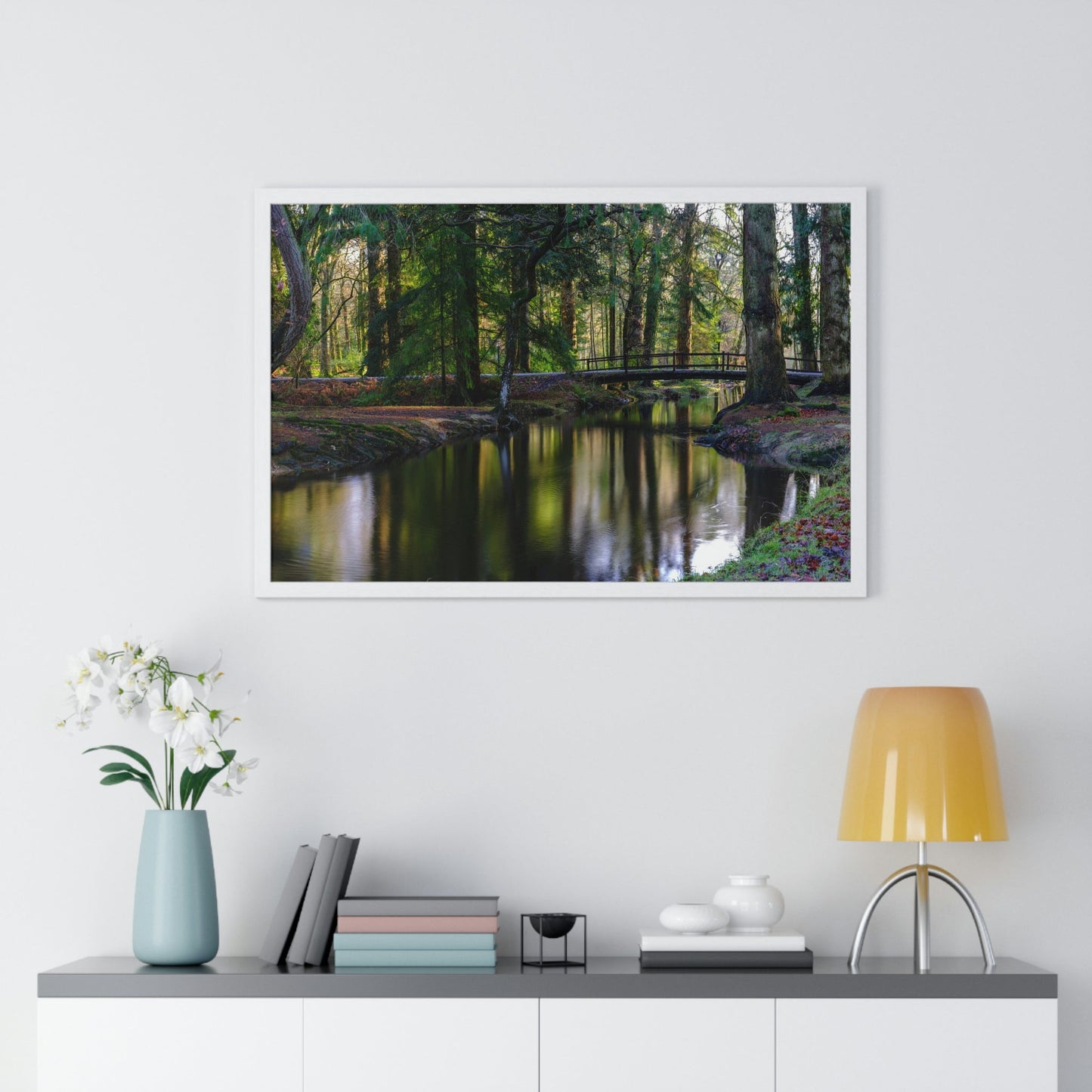 Premium Framed Horizontal Poster - Printed in LATVIA - Autumn colours on the Black Water in the New Forest National park, Hampshire, UK - Green Forest Home