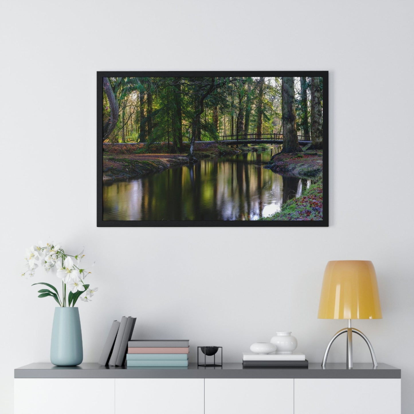 Premium Framed Horizontal Poster - Printed in LATVIA - Autumn colours on the Black Water in the New Forest National park, Hampshire, UK - Green Forest Home