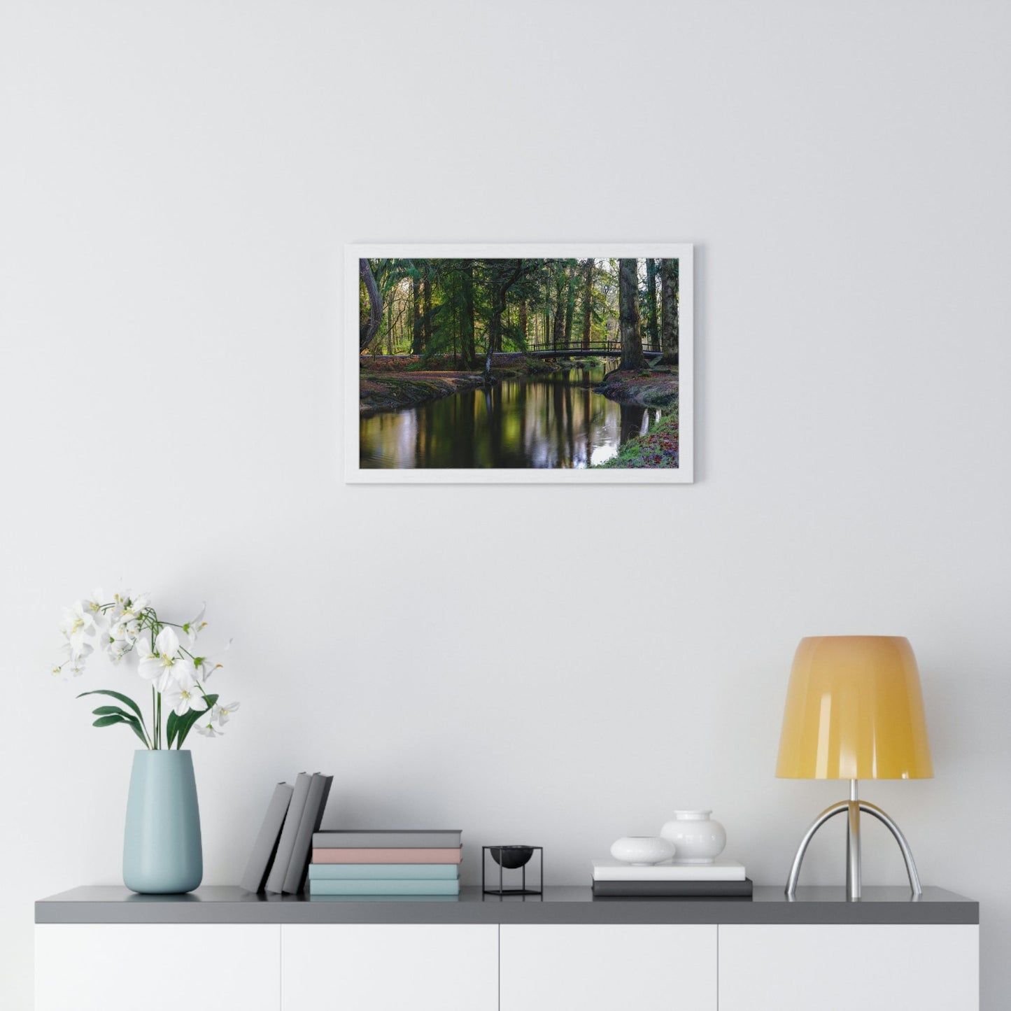 Premium Framed Horizontal Poster - Printed in LATVIA - Autumn colours on the Black Water in the New Forest National park, Hampshire, UK - Green Forest Home