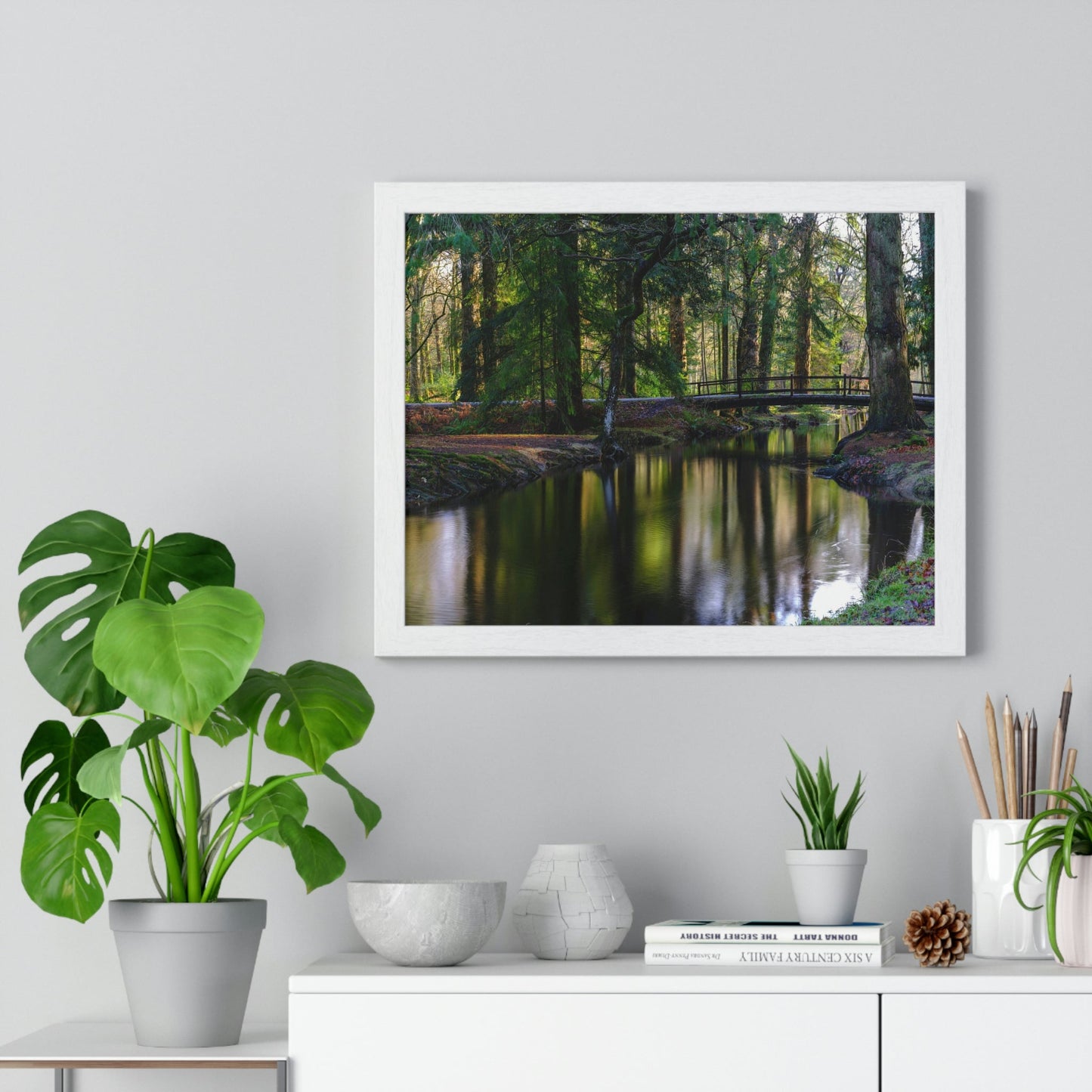 Premium Framed Horizontal Poster - Printed in LATVIA - Autumn colours on the Black Water in the New Forest National park, Hampshire, UK - Green Forest Home