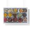 Premium Framed Horizontal Poster - Printed in LATVIA - Bowls filled with spices at a vendors stall in the largest spice market in Asia, the Khari Baoli section of Old Delhi - INDIA - Green Forest Home