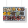 Premium Framed Horizontal Poster - Printed in LATVIA - Bowls filled with spices at a vendors stall in the largest spice market in Asia, the Khari Baoli section of Old Delhi - INDIA - Green Forest Home