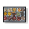 Premium Framed Horizontal Poster - Printed in LATVIA - Bowls filled with spices at a vendors stall in the largest spice market in Asia, the Khari Baoli section of Old Delhi - INDIA - Green Forest Home