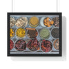 Premium Framed Horizontal Poster - Printed in LATVIA - Bowls filled with spices at a vendors stall in the largest spice market in Asia, the Khari Baoli section of Old Delhi - INDIA - Green Forest Home