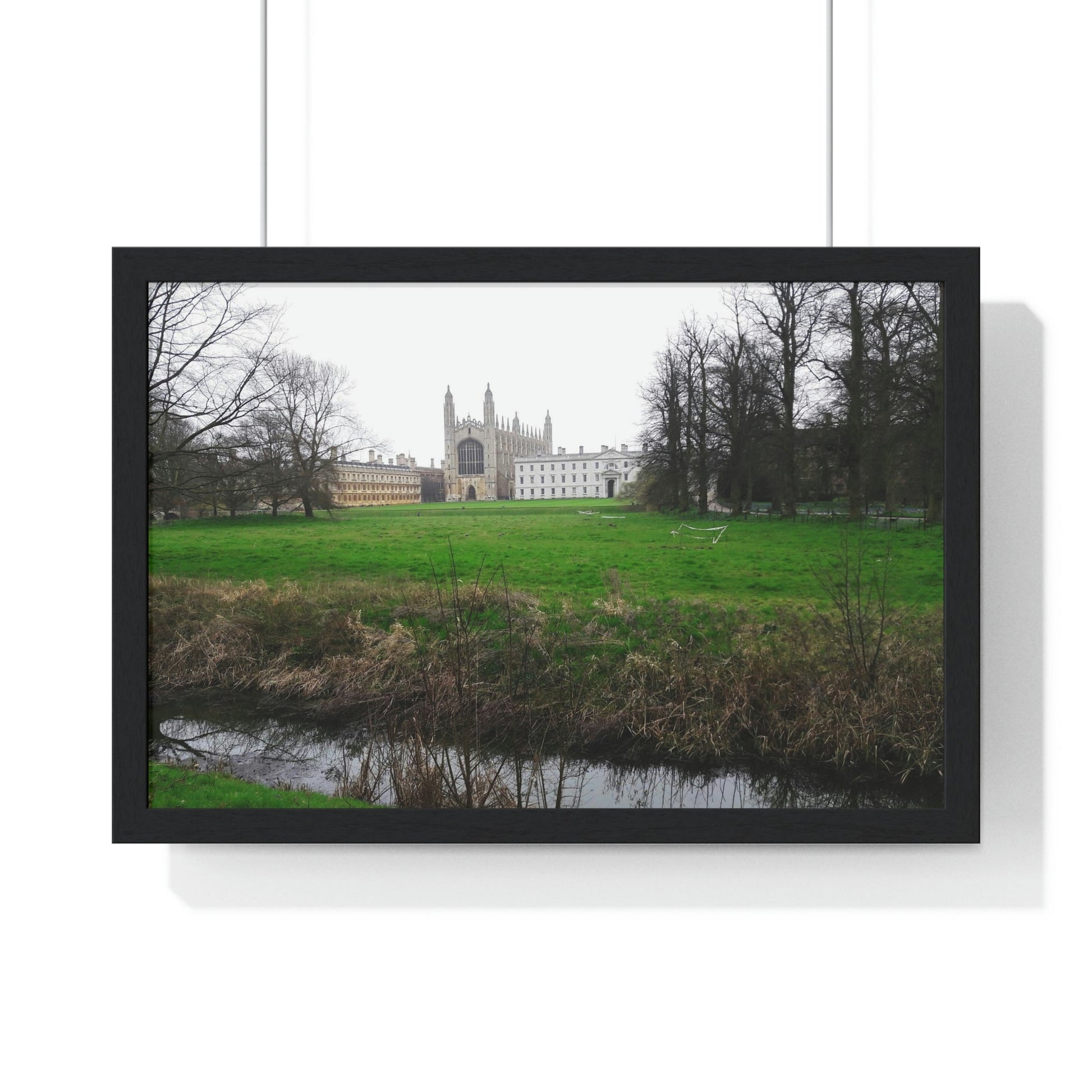Premium Framed Horizontal Poster - Printed in LATVIA - Cam river with King`s College in Cambridge University - UK - ENGLAND - EUROPE - Green Forest Home