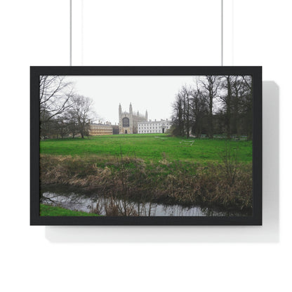 Premium Framed Horizontal Poster - Printed in LATVIA - Cam river with King`s College in Cambridge University - UK - ENGLAND - EUROPE - Green Forest Home