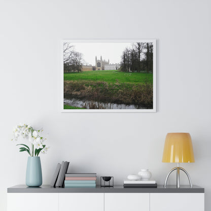 Premium Framed Horizontal Poster - Printed in LATVIA - Cam river with King`s College in Cambridge University - UK - ENGLAND - EUROPE - Green Forest Home