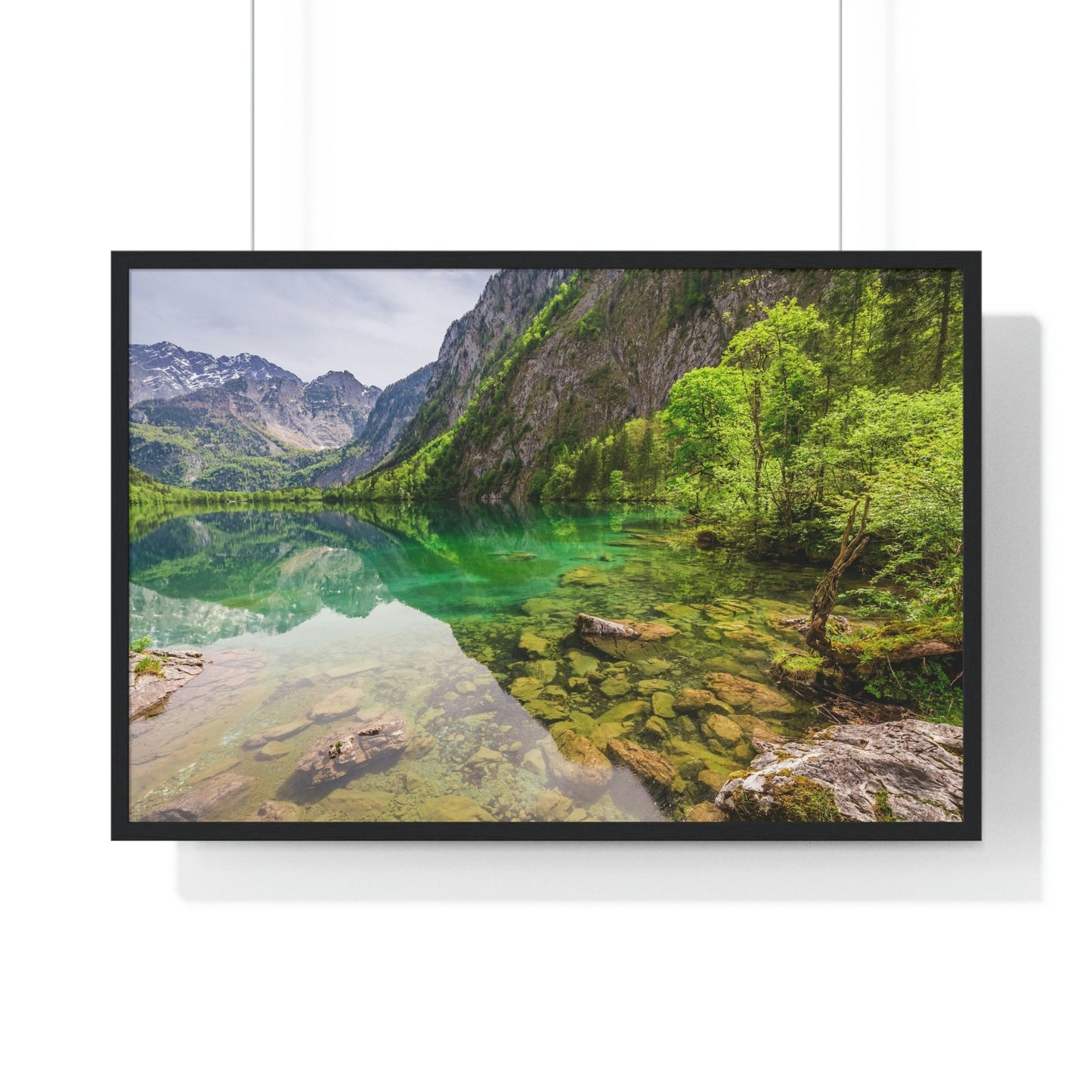 Premium Framed Horizontal Poster - Printed in LATVIA - Clear View for small Mountain Lake in Clear View for small Mountain Lake in German Alps - GERMANY - EUROPE - Green Forest Home
