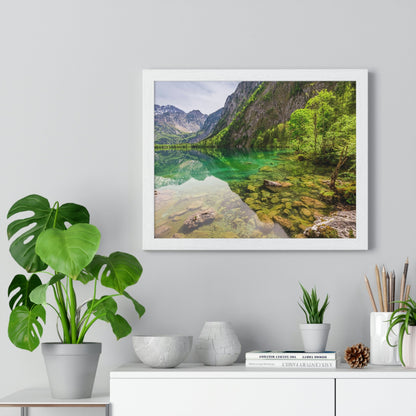 Premium Framed Horizontal Poster - Printed in LATVIA - Clear View for small Mountain Lake in Clear View for small Mountain Lake in German Alps - GERMANY - EUROPE - Green Forest Home