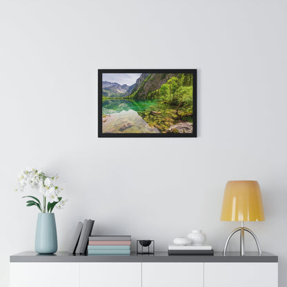 Premium Framed Horizontal Poster - Printed in LATVIA - Clear View for small Mountain Lake in Clear View for small Mountain Lake in German Alps - GERMANY - EUROPE - Green Forest Home