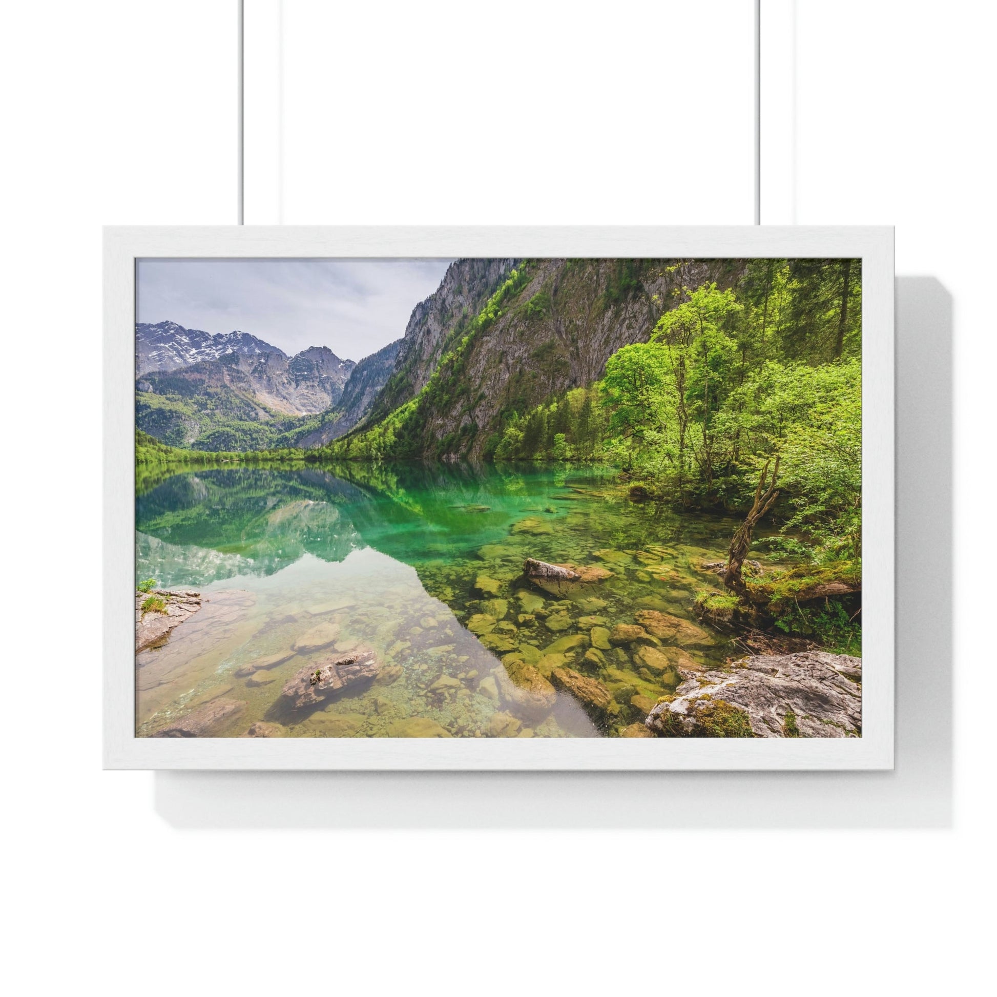 Premium Framed Horizontal Poster - Printed in LATVIA - Clear View for small Mountain Lake in Clear View for small Mountain Lake in German Alps - GERMANY - EUROPE - Green Forest Home