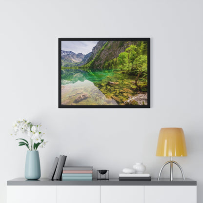 Premium Framed Horizontal Poster - Printed in LATVIA - Clear View for small Mountain Lake in Clear View for small Mountain Lake in German Alps - GERMANY - EUROPE - Green Forest Home