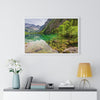 Premium Framed Horizontal Poster - Printed in LATVIA - Clear View for small Mountain Lake in Clear View for small Mountain Lake in German Alps - GERMANY - EUROPE - Green Forest Home