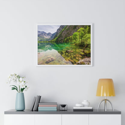 Premium Framed Horizontal Poster - Printed in LATVIA - Clear View for small Mountain Lake in Clear View for small Mountain Lake in German Alps - GERMANY - EUROPE - Green Forest Home