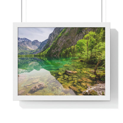 Premium Framed Horizontal Poster - Printed in LATVIA - Clear View for small Mountain Lake in Clear View for small Mountain Lake in German Alps - GERMANY - EUROPE - Green Forest Home