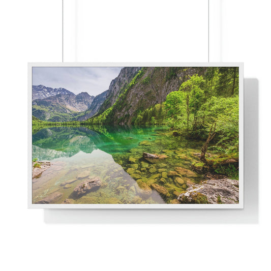 Premium Framed Horizontal Poster - Printed in LATVIA - Clear View for small Mountain Lake in Clear View for small Mountain Lake in German Alps - GERMANY - EUROPE - Green Forest Home